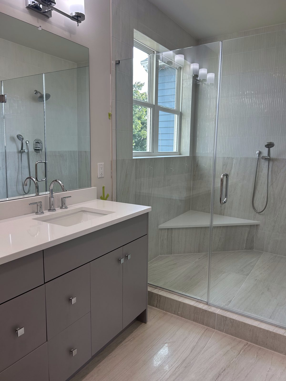 Model 2 primary bathroom double vanity and walk-in shower