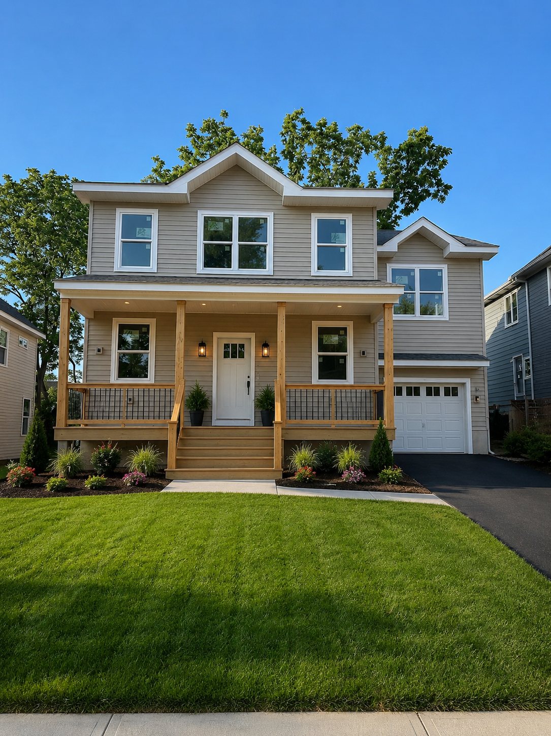 A completed four-bedroom home at Old Welsh Road in Willow Grove — clapboard siding, covered front porch, and finished landscaping