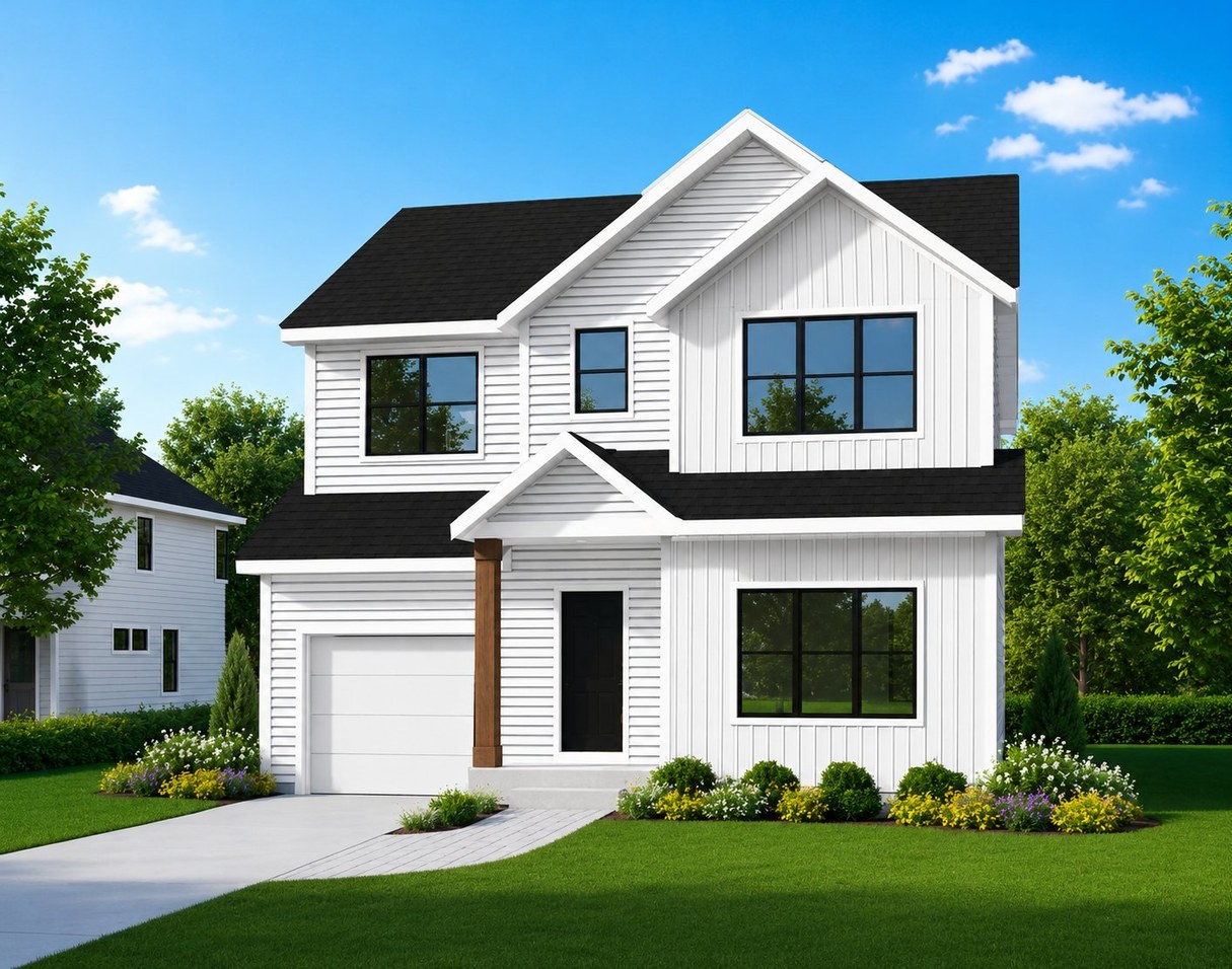 2238 Parkview Avenue — a four-bedroom modern farmhouse in white clapboard and board-and-batten