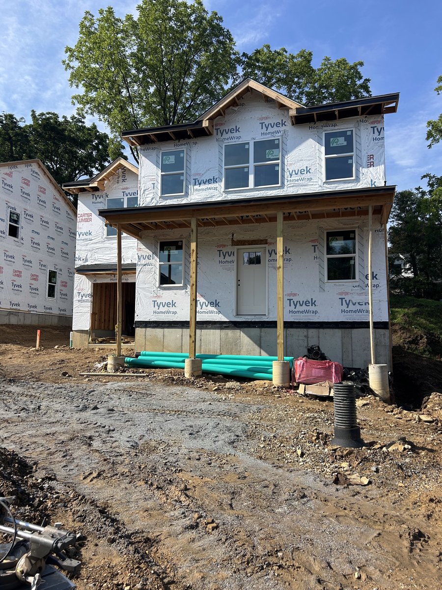 Lot 2 front porch framing with house wrap